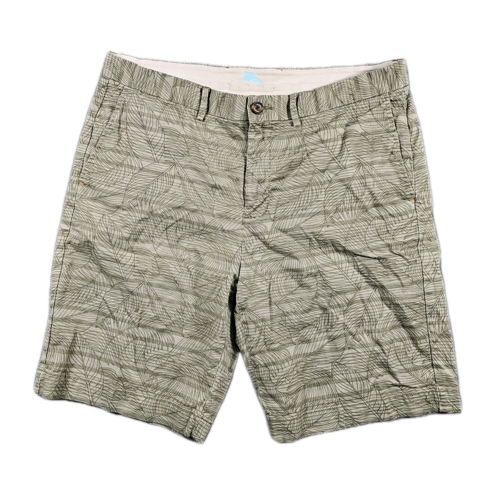 Tommy Bahama Boracay Shorts Mens 36 Green Palm Leaf Pima Cotton Stretch Chino 10